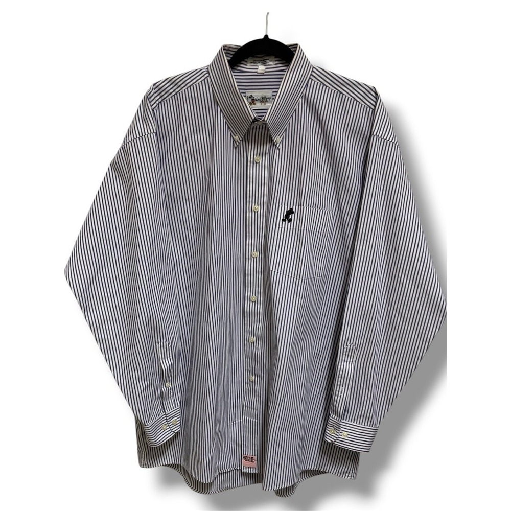 Walt Disney Mickey Mouse Pinpoint Oxford Button Down Shirt Blue White Striped XL